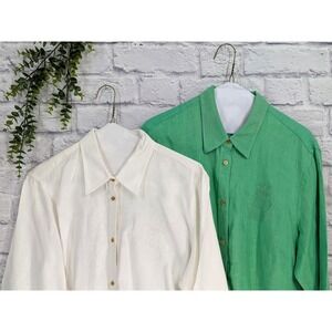 LINEN LOT 2🌿Lauren Ralph Lauren 1X Big Logo GoldButton Embroidered Shirt Women